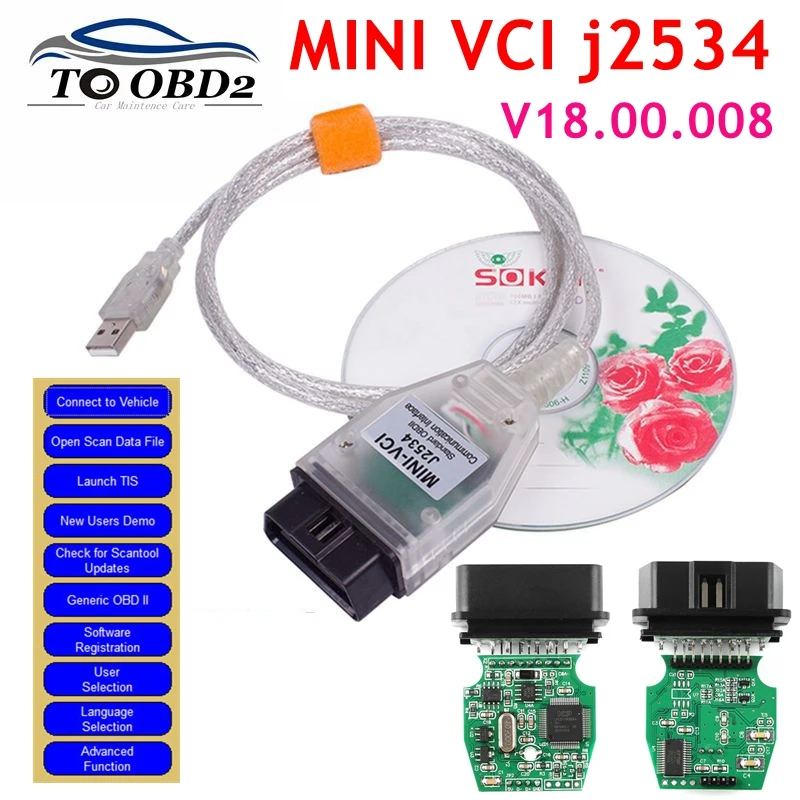 

V18.00.008 MINI VCI For TOYOTA TIS Techstream MINI VCI FTDI FT232RL Chip J2534 OBD2 Car diagnostic cable Support Multi-Languages