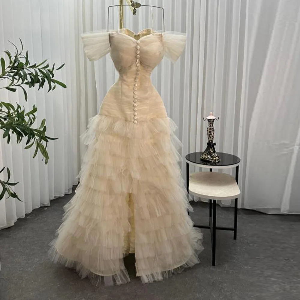 

Вечернее платье русалки с оборками по индивидуальному заказу, 2025 г., платье для выпускного вечера с открытыми плечами и разрезом спереди, тюлевое свадебное платье для вечеринки