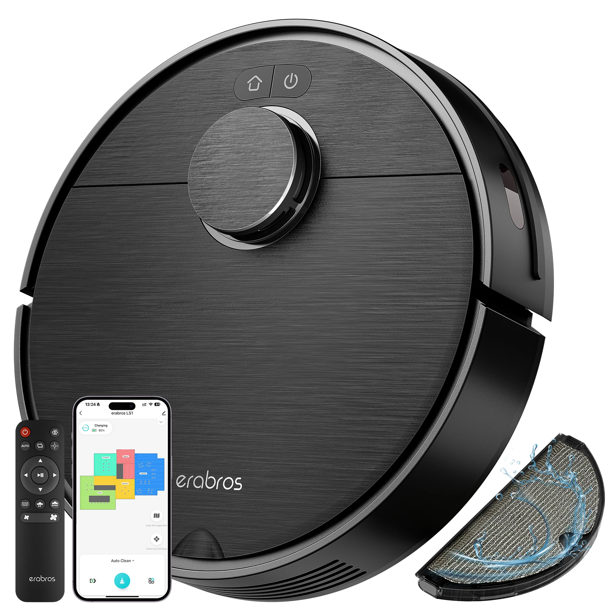 erabros LS1,Robot Vacuum and Mop Combo, LiDAR Navigation, Smart Home Mapping, Tangle-Free, Automatic Recharge, Pet Hair