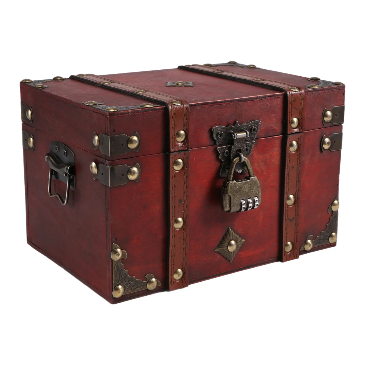 

Retro Treasure Chest with Lock Vintage Wooden Storage Box Antique Style Jewelry Organizer for Wardrobe Jewelry Box Trinket Box-L