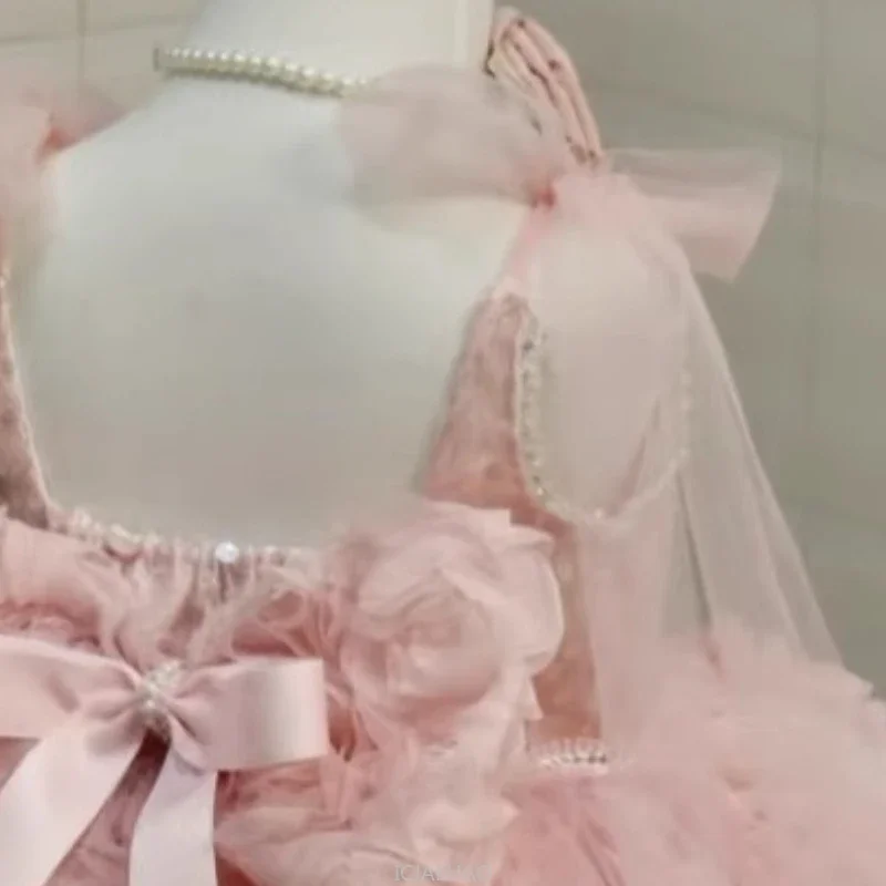 

Flower Girl Wedding Gown Luxury Pink Girls Princess Dress High End Pageant Outfit Birthday Party Everyday Elegant New Clothing