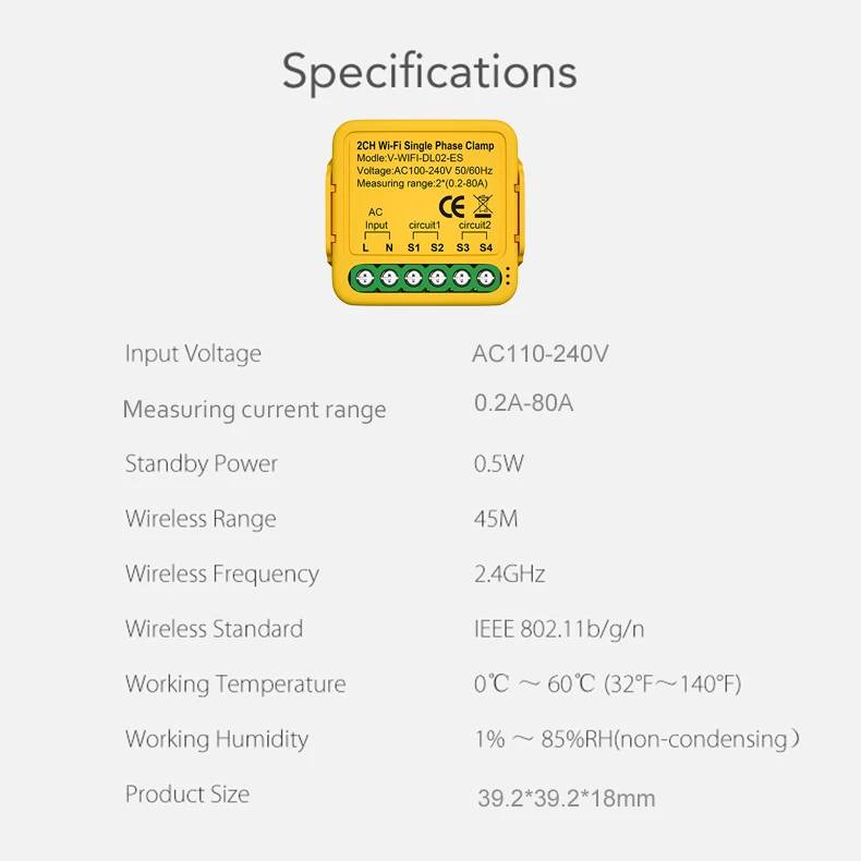 Controlador de energía con WiFi para el hogar, medidor de corriente de energía de 80a, KWh, dispositivo de monitoreo de estadísticas de electricidad