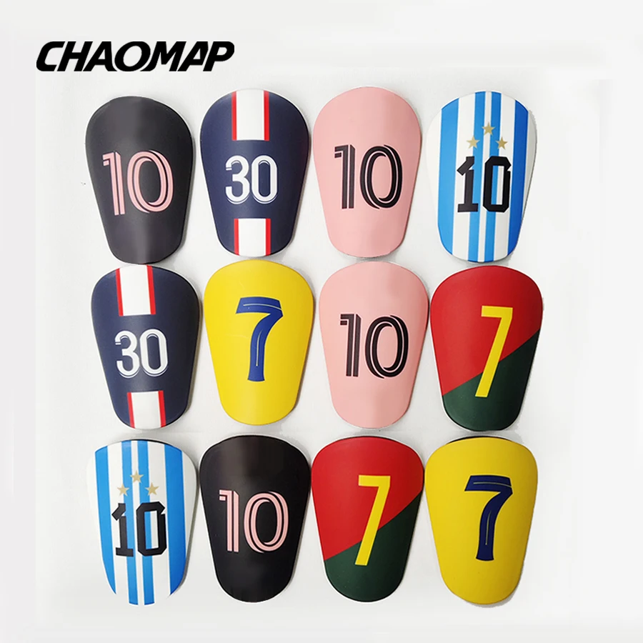 Chapmap Mini Football Soccer Shin Guards, Mini Size Lightweight Number Printed Hard Shell Protective Shin Pads for Youth & Adult