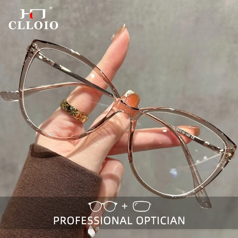 

CLLOIO Classic Fashion Cat Eye Casual Style Anti Blue Light Women Myopia Glasses TR90 Prescription Progressive Reading Glasses