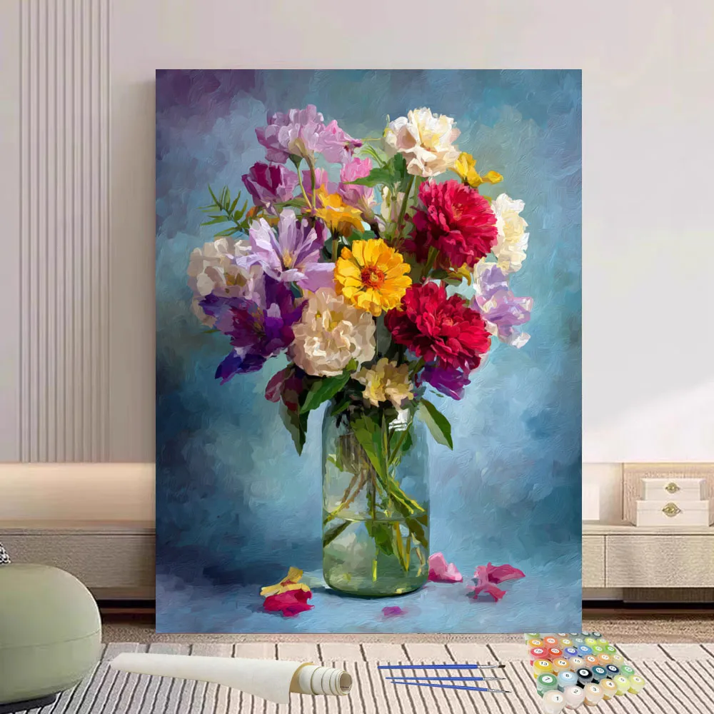 

Картина по номерам, красочный букет в стеклянной бутылке, сделай сам, ручная роспись маслом, холст, раскраска, уникальный подарок, украшение дома