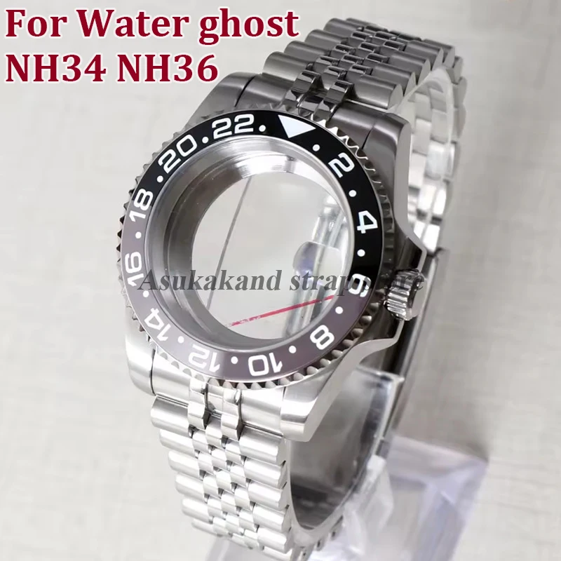 40mm Fit NH35 NH36 NH34 for Water Ghost Silver Stainless steel Watch Case Mirror-Finished Sapphire Glass Fine-Tune Watchstrap