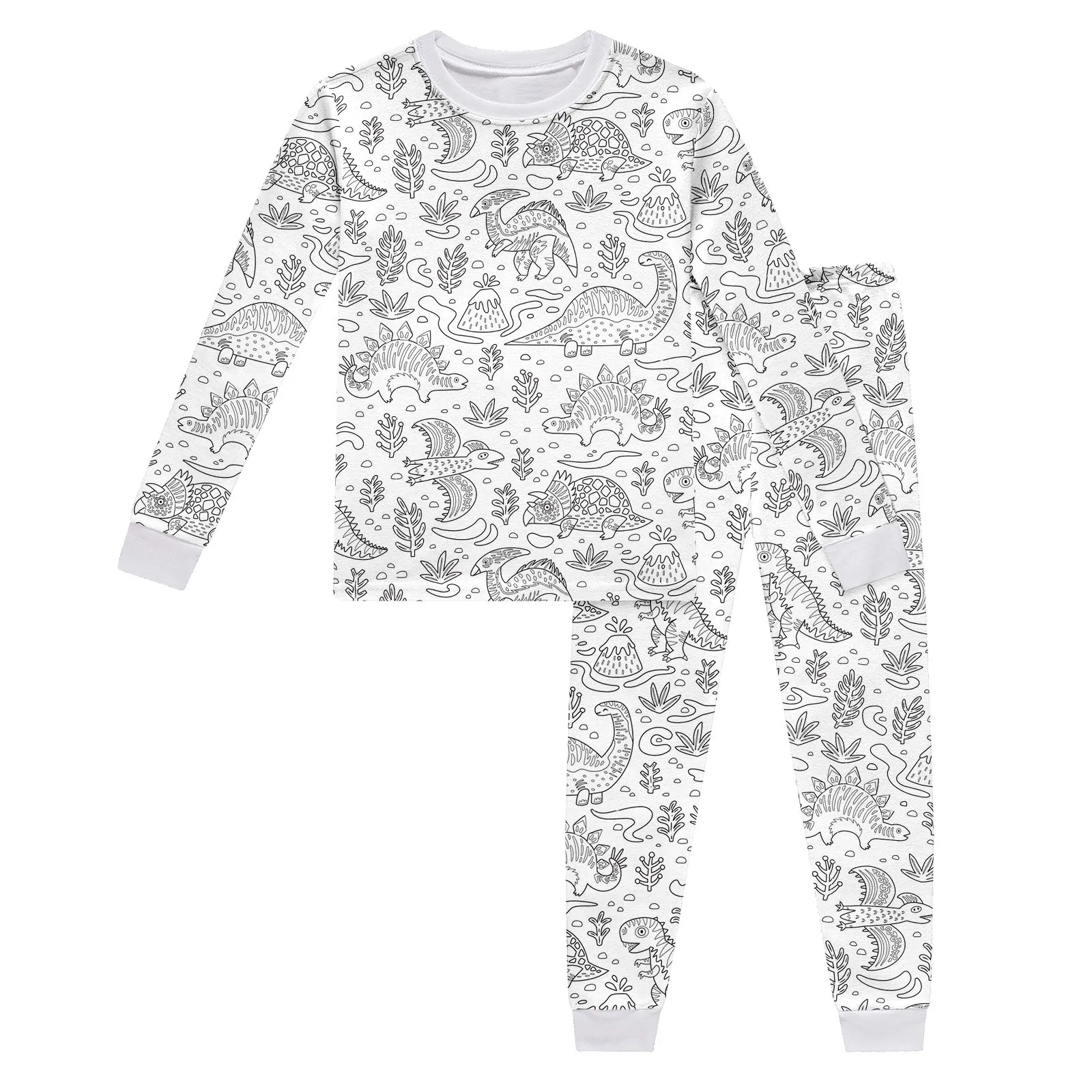 Colorable Two Piece Pajama Set for Children Boys Girls Color Your Own Handcraft Pyjamas Kids DIY Coloring Kit for Pajama Party