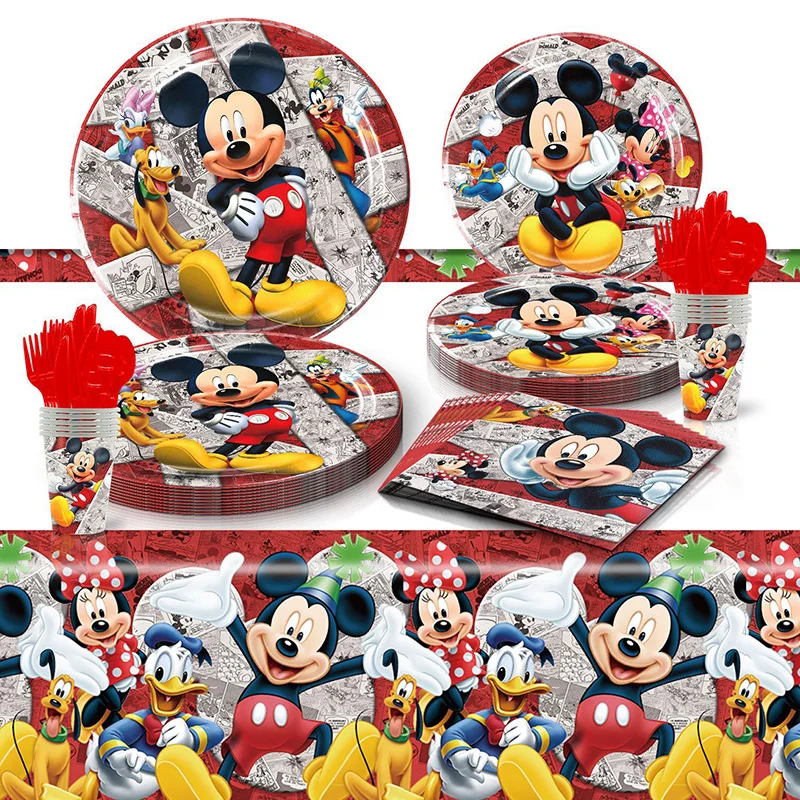 Mickey Mouse Themed Party Children's Birthday Party Cartoon Decorated Paper Cup Plate Paper Towel Tablecloth Disposable Tablewar