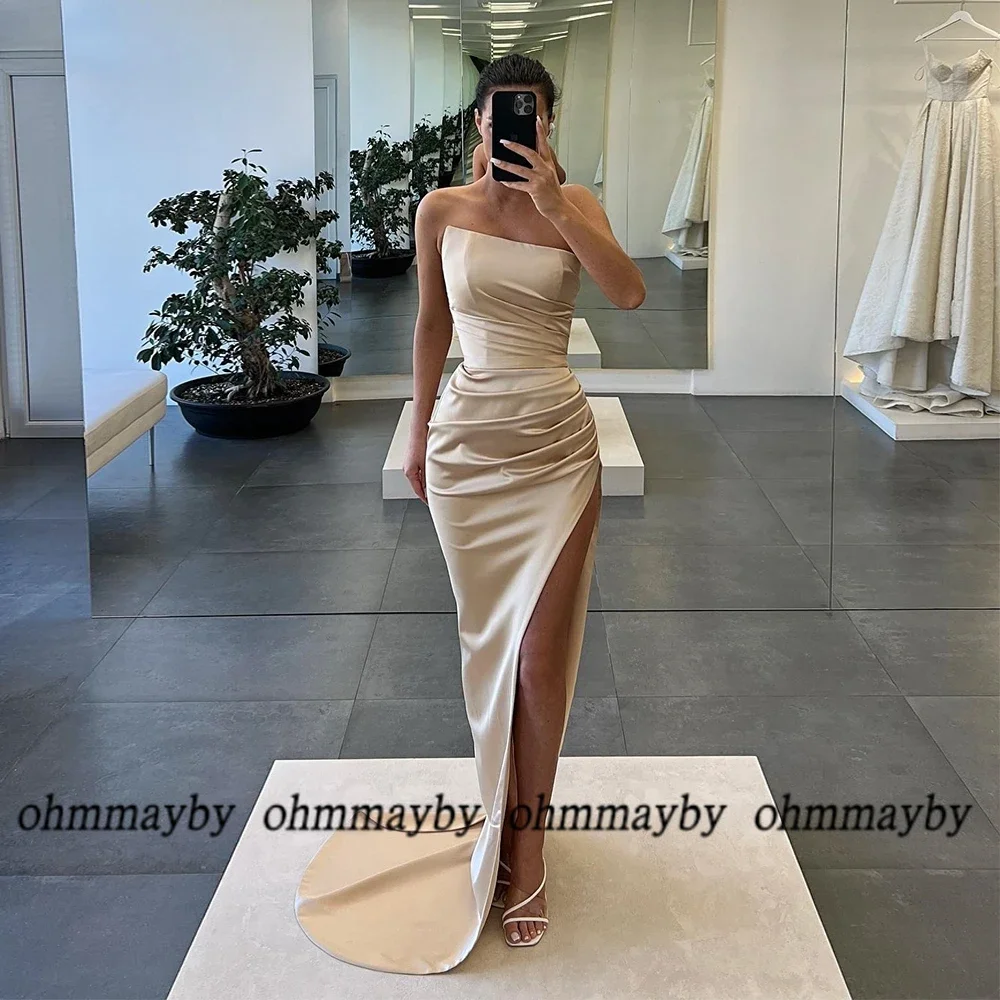 ワンショルダースリーブレスコートトレインプロムガウン2024ハイ スリットジャージーストラップレスイブニングドレス女性用ドレスボヘミアンスタイルドレス