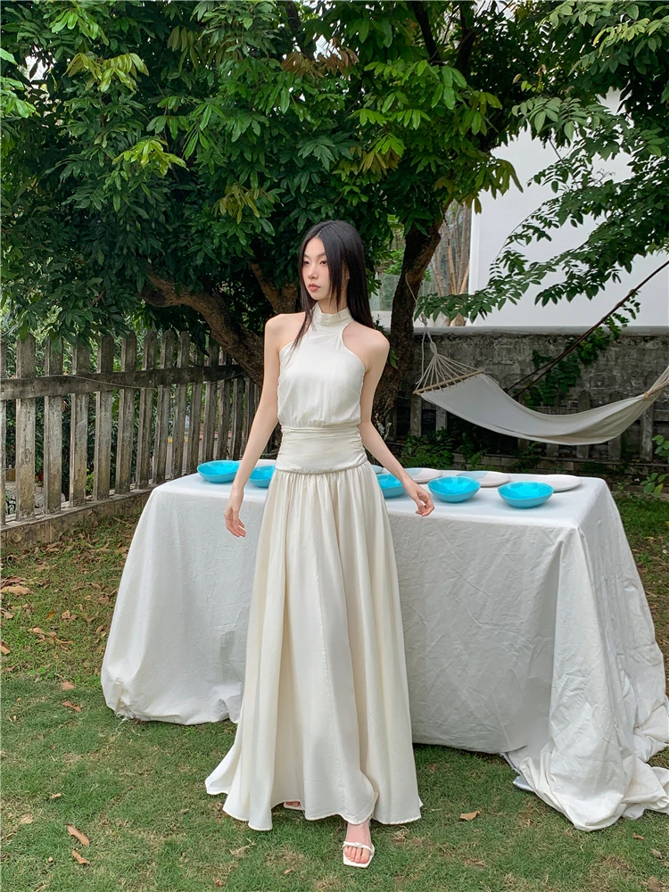 CHEERART Turtleneck Sleeveless White Long Luxury Dresses Women 2024 Chiffon Tunics Evening Elegant Maxi Ladies Dress