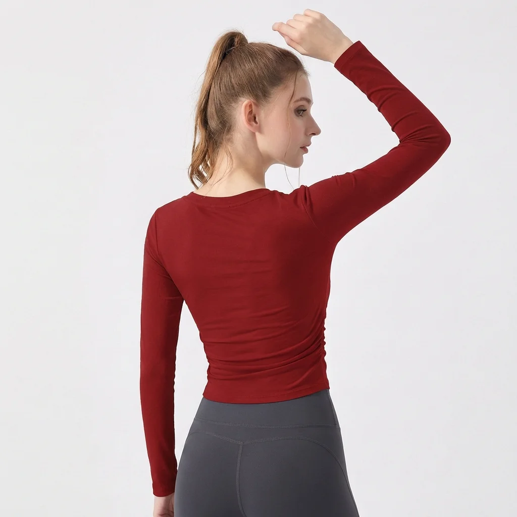 Women's V-Tie Buckle Slim Fit Long-Sleeve Sports Top for Running Fitness Yoga Shirt Training - Slimming Running And Yoga Clothes