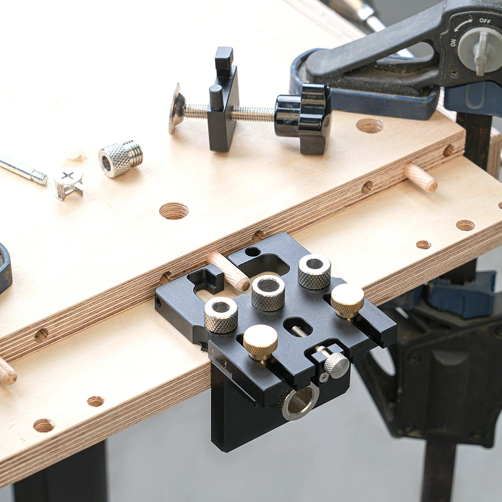 3 in 1 Doweling Jig with Adjustable Positioning Clip Drilling Guide and Puncher Locator for Accurate Hole Alignment