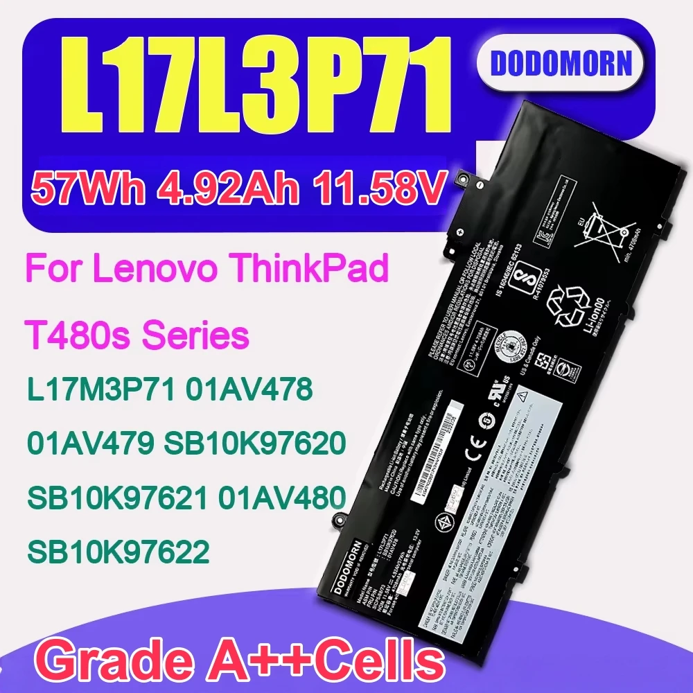 New L17L3P71 Battery For Lenovo ThinkPad T480S Series 01AV478 SB10K97620 01AV479 01AV480 L17M3P71 L17S3P71 DODOMORN 100% New