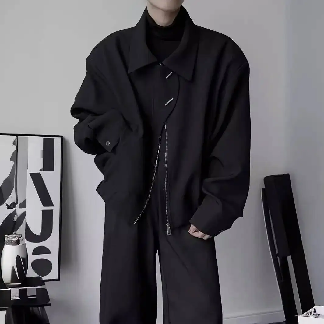 

Мужская куртка 2026, весенняя новая мужская куртка с черным воротником, минималистичная свободная повседневная универсальная короткая верхняя одежда, кардиган, пальто