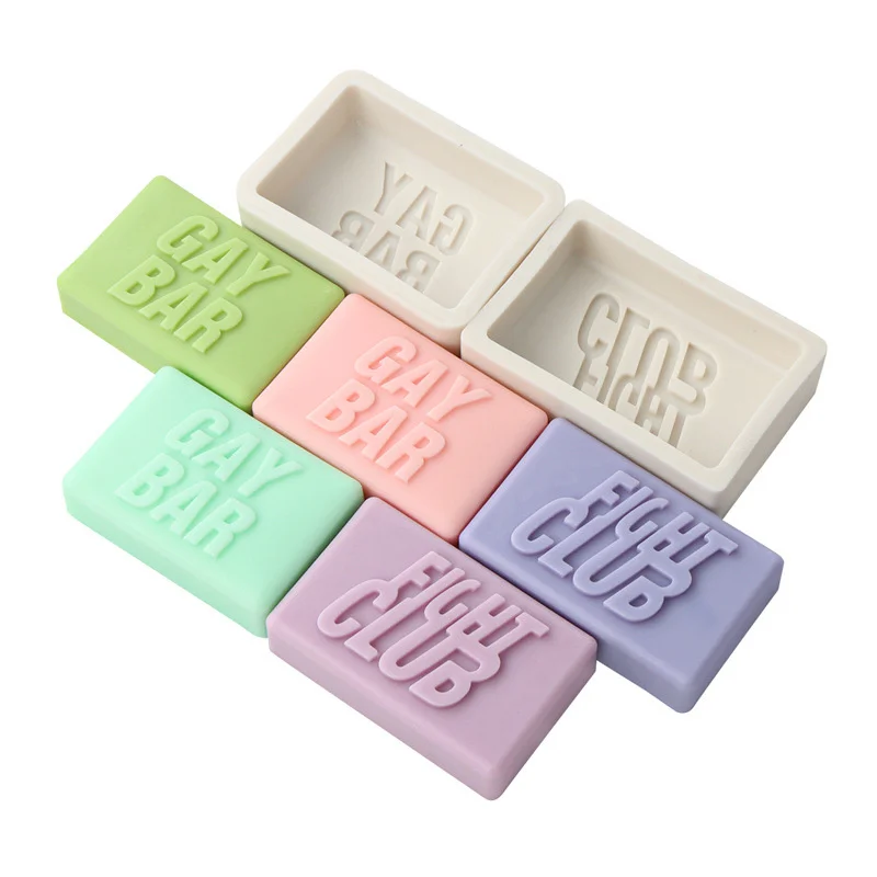 Fight Club Embossed Deluxe Soap Mold Silicone GAY BAR Slogan Candle Resin Mold Rectangle Bath Bomb Lotion Bar Making Supplies