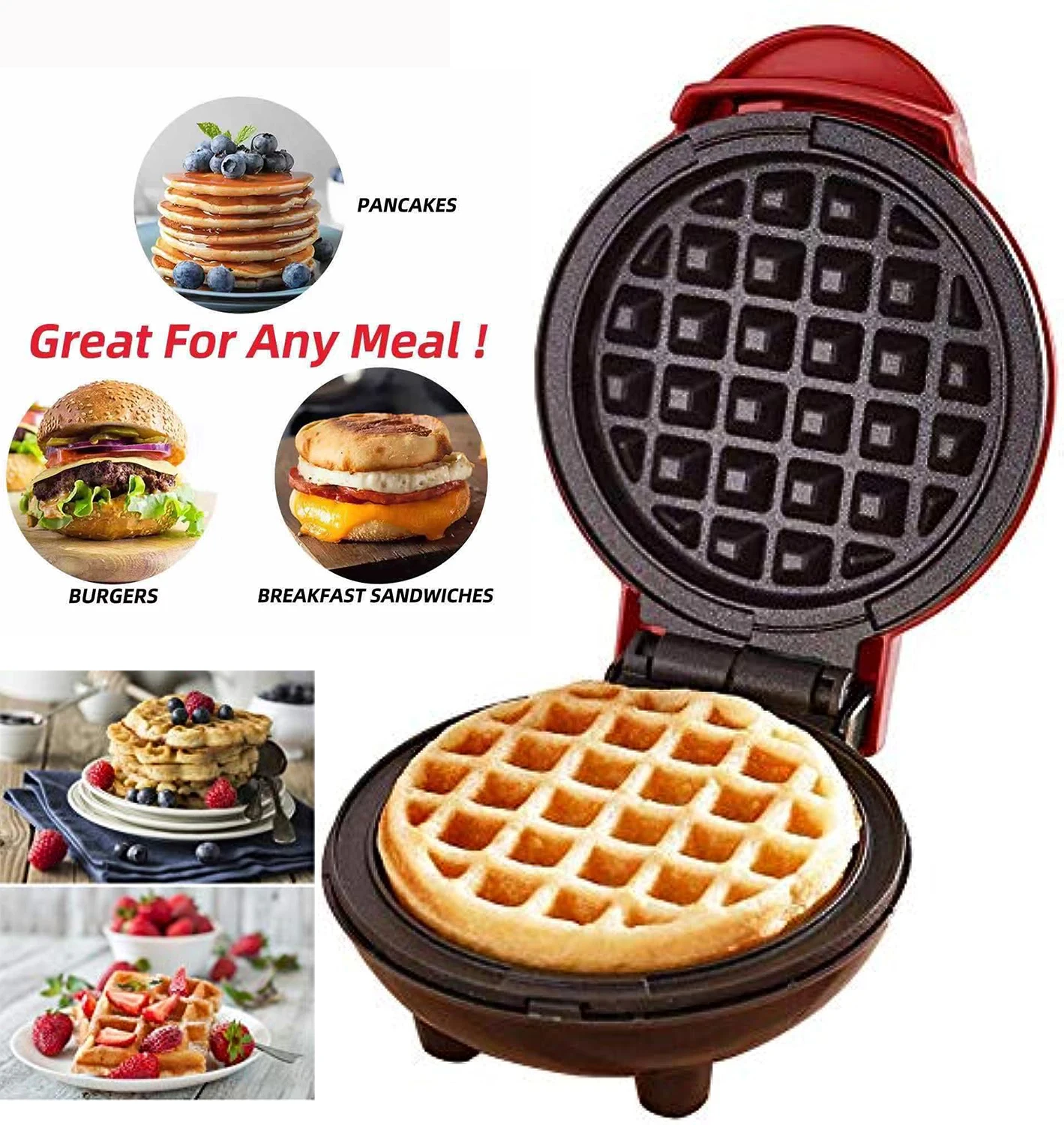 Mini Paninis Waffle Maker Easy Clean Non-Stick Coated Plates Automatic temperature Household Electric Waffle Breakfast Machine