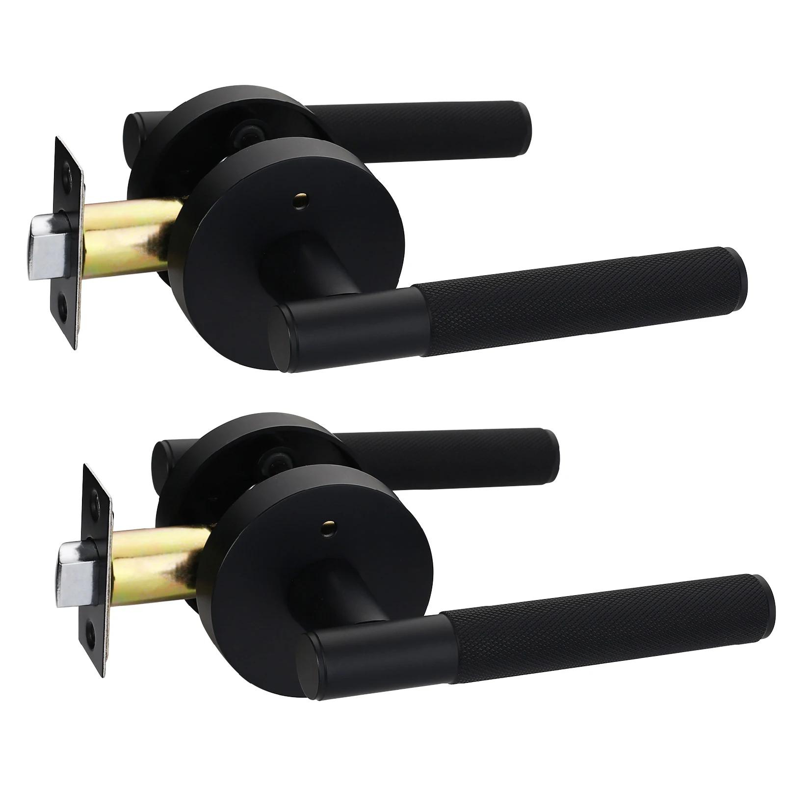

Viladepot 2PCS Privacy Door Handle Rear Knurled Handle Lever Matte Black Round Base Bedroom Bathroom Door Lock Reversible