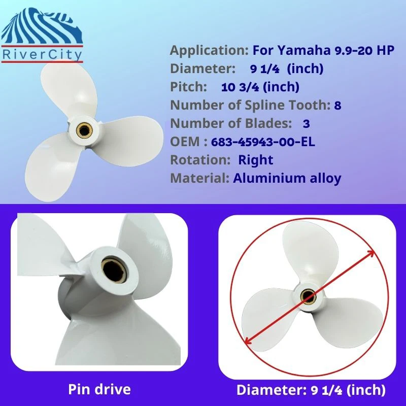 Boat Propeller 9 1/4x10 3/4 For Yamaha 9.9hp-20hp Outboard Screw 9 1/4*10 3/4Boat Motor Aluminum  Propeller 3 Blade 8 Spinle