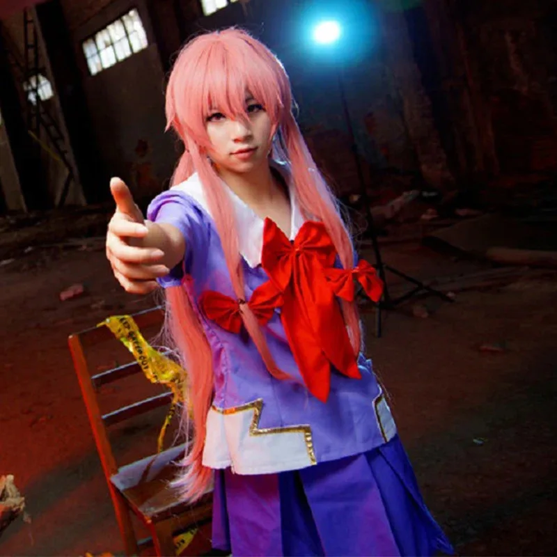 DY20 ميراي نيكي غاساي يونو تأثيري حلي فتاة طالب JK تنورة هالوين أنيمي تأثيري الوردي شعر مستعار طويل الملابس بما في ذلك القوس Ti