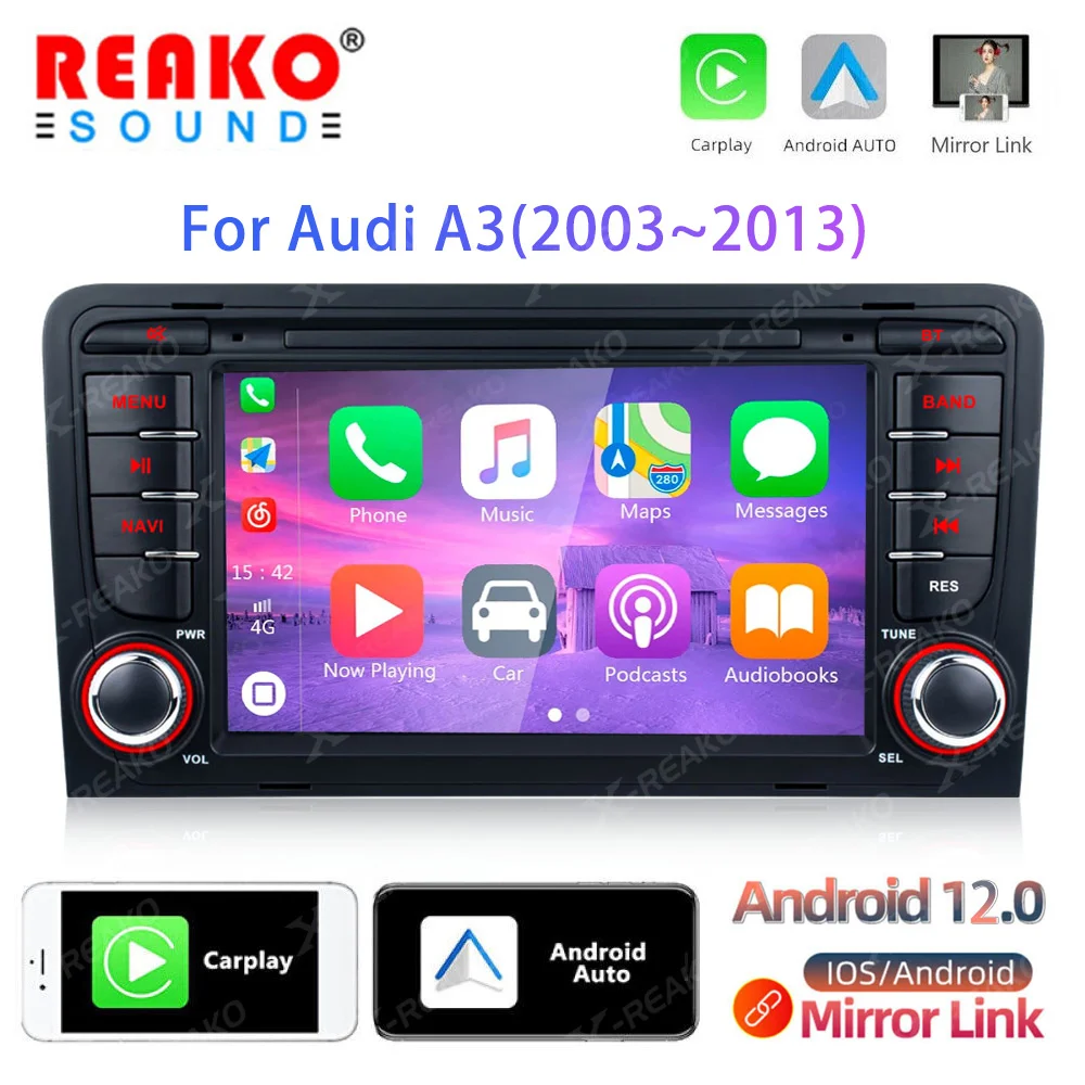 

REAKOSOUND Carplay 7 Inch Car Radio Multimedia Video Player Stereo GPS Navigation Automotivo Android 12 for Audi A3 2003-2013