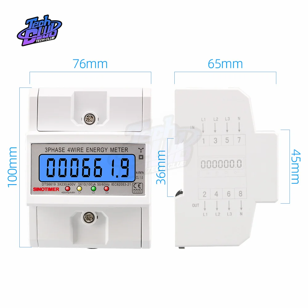 Medidor de potencia con pantalla Digital LCD, medidor de energía eléctrico trifásico, Kwh, herramienta de electricista, 100A, DTS6619