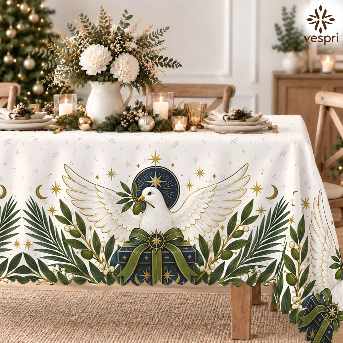 Nativity Tablecloth with Nativity, Santa, Snowman for Indoor/Outdoor Camping decor, Rectangular/Round/Oval