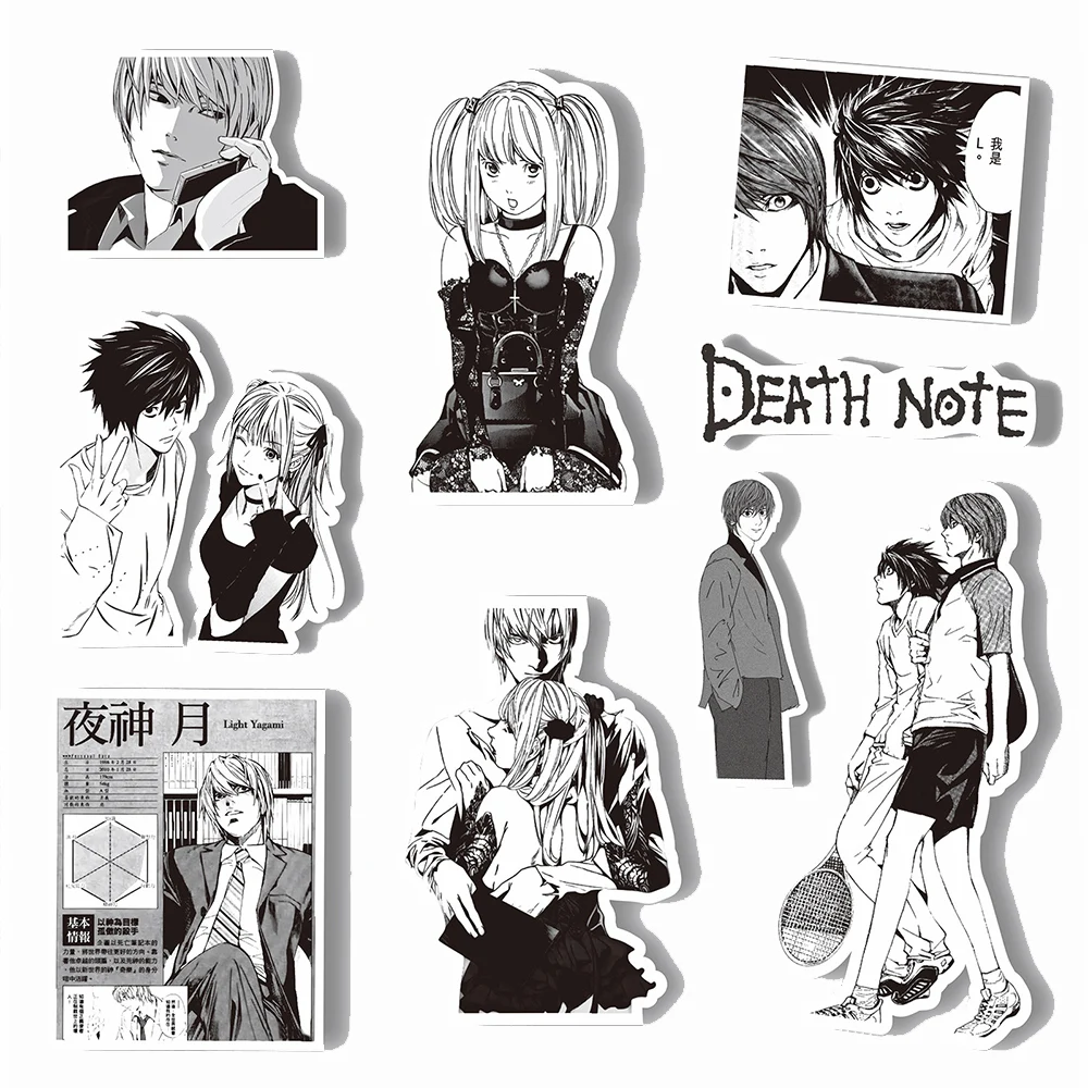 Anime preto e branco DEATH NOTE Graffiti adesivos para crianças, laptop, motocicleta, telefone, mala, carro, adesivo de decoração legal, brinquedo, 10 pcs, 30 pcs, 65pcs