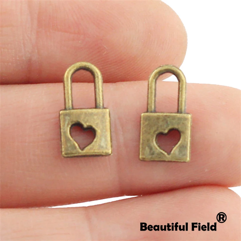 25pcs 15*8mm New Fashion Antique Bronze Silver Gold Plated Handmade Charms Necklace Pendant Heart Lock A06