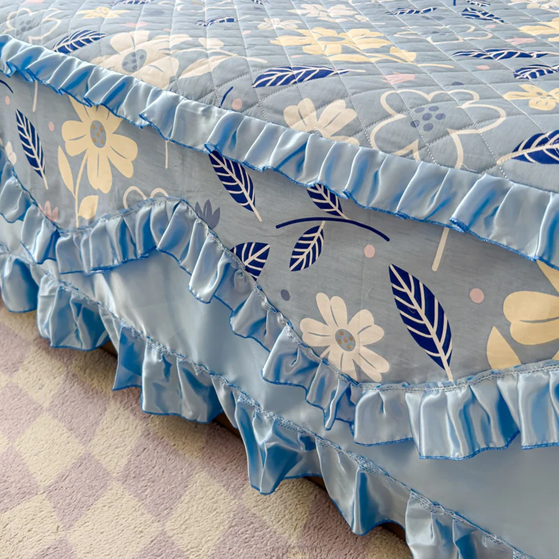 100% Cotton Thicken Quilted Bedspread King Queen Size Princess Lace Bed Skirt Pure Cotton Bed Cover Not Including Pillowcase