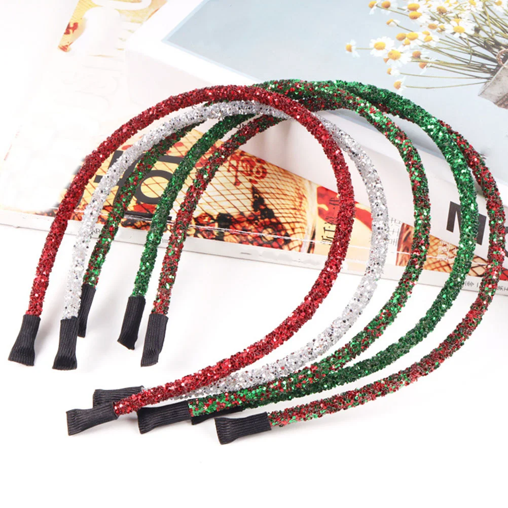

5Pcs Glitter Powder Hair Hoops Christmas Headbands Party Hair Accessories Xmas Festival Hairbands Decorative Hairband