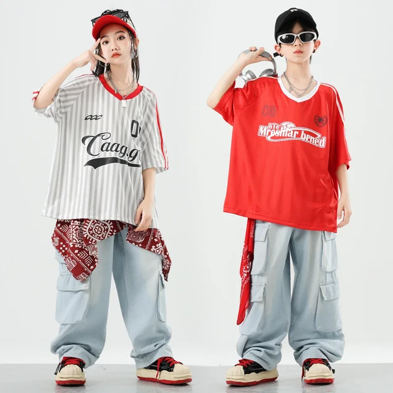 Enfants Cool Streetwear garçons Hip Hop T-shirt ample danse de rue Cargo pantalon filles k-pop Jogges enfants adolescents ensembles de vêtements d'été