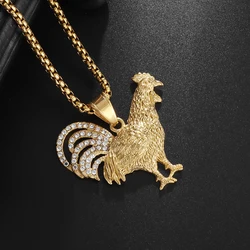 Fashionable Classic Golden Rooster Necklace Personality Punk Hip Hop Party Casual Couple Birthday Gift for Men and Women