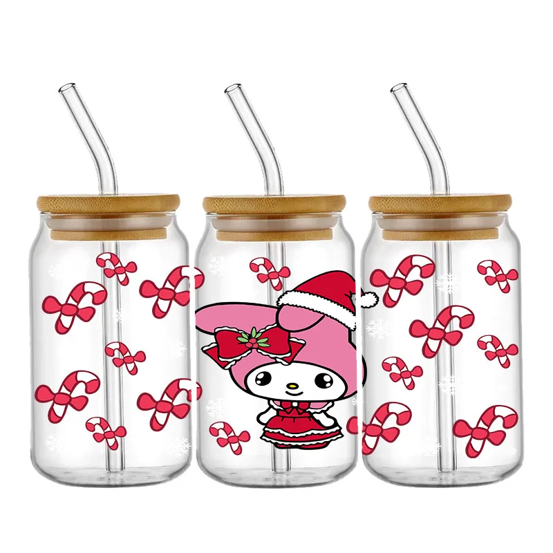 Miniso Hello Kitty Kuromis 16OZ UV DTF Cup Wraps Transfer Sticker For Glass Libbey Can Bottle Selfadhesive Washable DIY Custom
