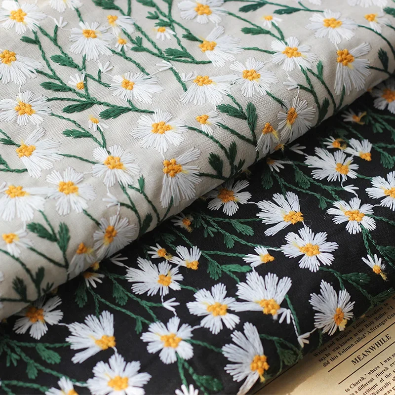 

Little Daisy Flowers Embroidered Fabric Pastoral Style Dress Luggage Bag Decorative Sewing Fabric