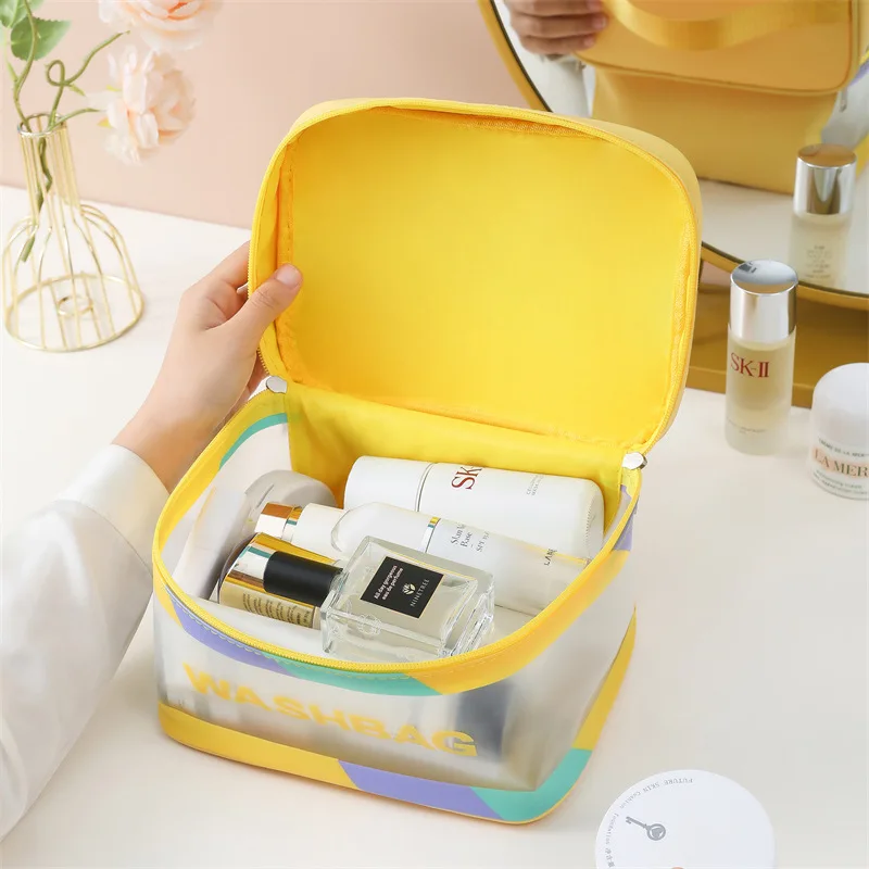 Dopamine Makeup Bag for Women Portable Handheld Square Bag Large Capacity Waterproof Wash Bag Cosmetic Storage Bag