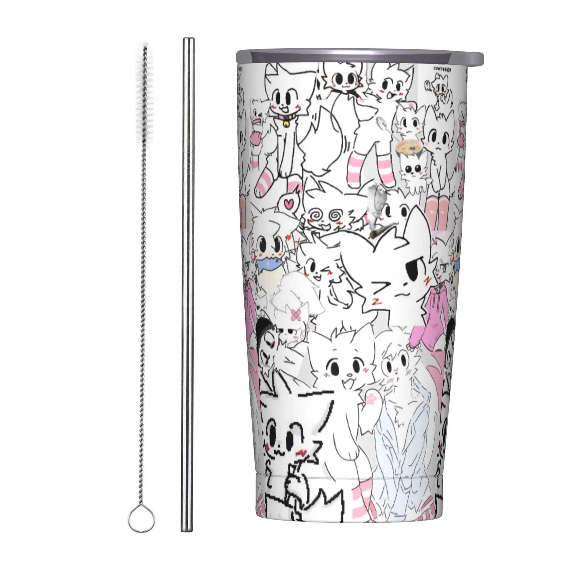Boykissers Silly Cat Insulated Tumbler with Straws Cartoon Stainless Steel Coffee Mugs Office Home Hot Cold Drink Cup, 20oz