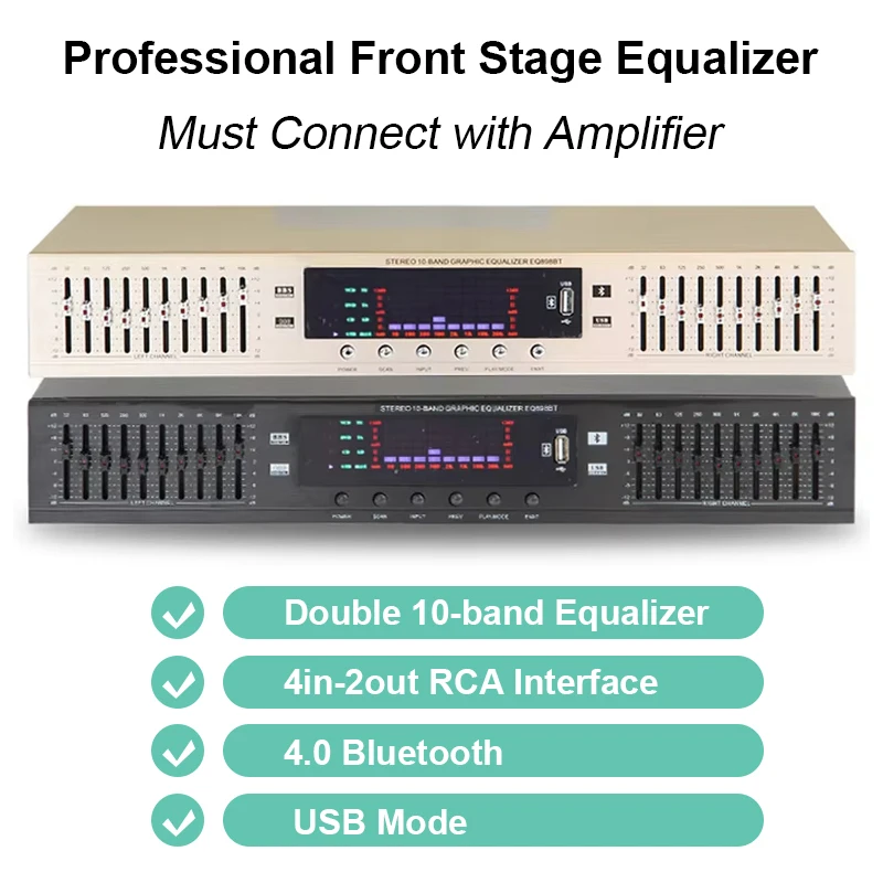 EQ898 Equalizer Home Stereo Audio Front-end Effect Tuner Bluetooth USB Loudspeaker HIFI Sound Adjuster for MP3 CD DVD Computer