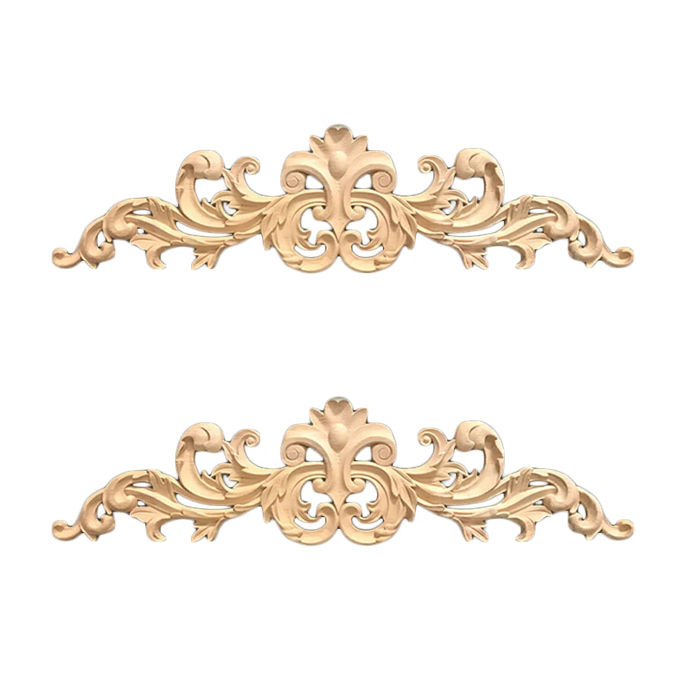 

2Pcs Vintage Flower Design Carpenter Oak Solid Wood Carved Corner Onlay Long Applique Unpainted Frame Furniture Door Decor