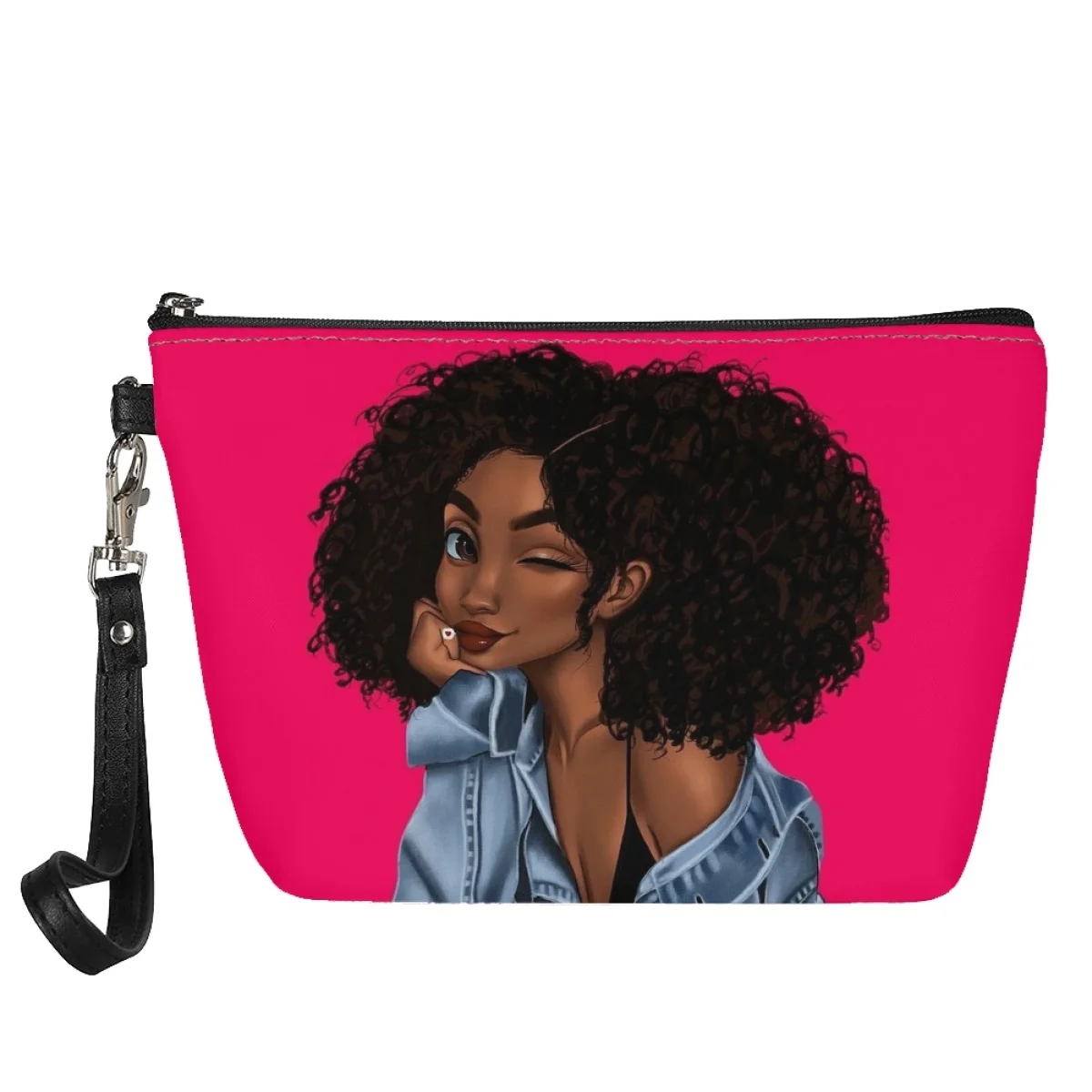 Bolsa de cosméticos con estampado de chica Afro para mujer, estuche de maquillaje con estampado personalizado a pedido, carteras de cuero para mujer, viaje, envío directo