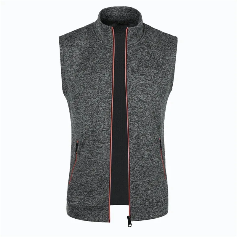 

Autumn And Winter Men'S Knitted Velvet Fashion Casual Top Zipper Vest Sleeveless High Neck Fleece Solid Color Men'S Wear
