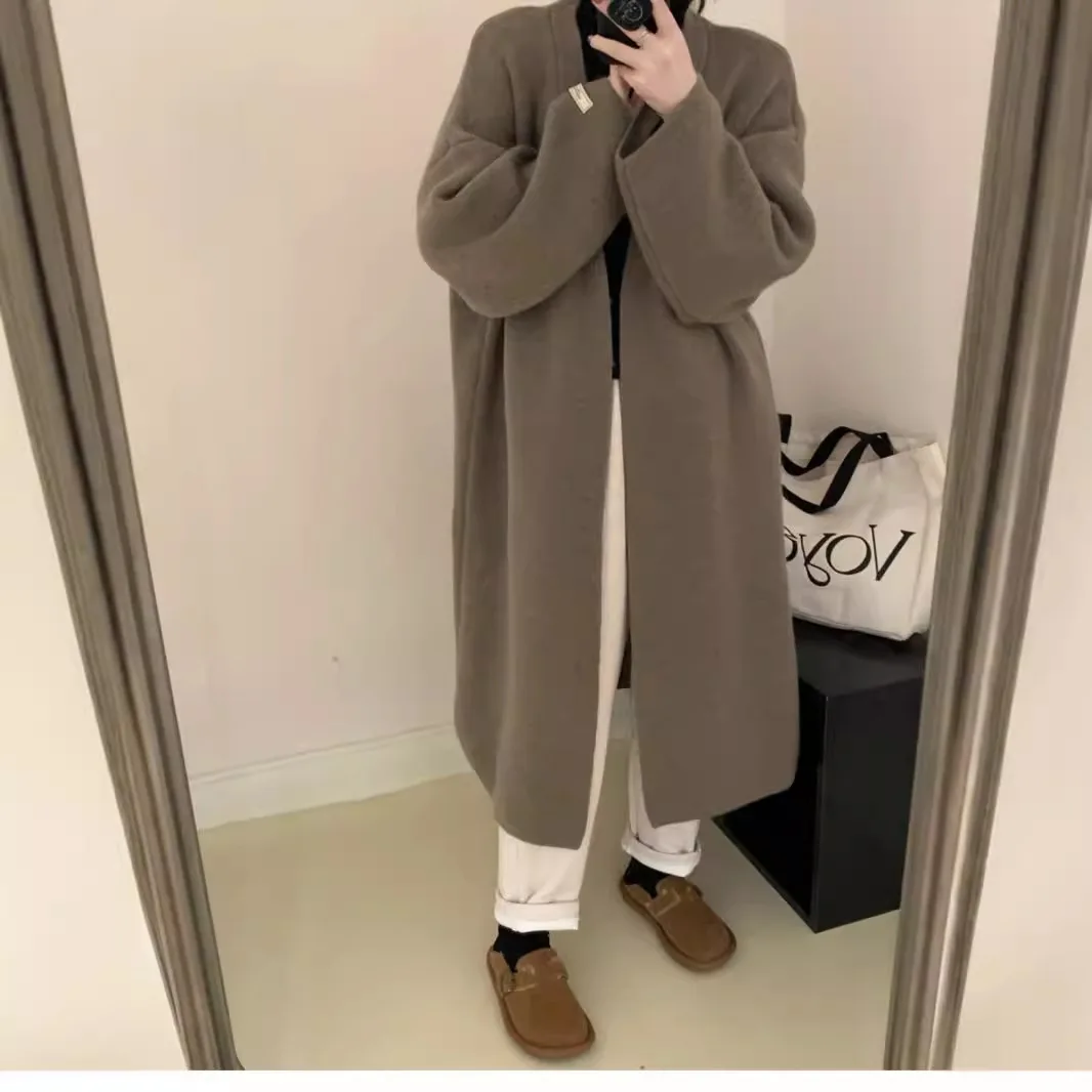 

Knitted Long Armband Design Lazy Coat Women's Autumn and Winter New Knee High-end Versatile Sweater Cardigan