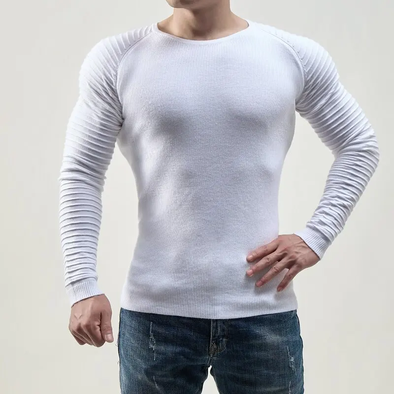 GIOIO men's knitted sweater, round neck solid color sleeve slim sweater, autumn and winter casual bottoming pullover