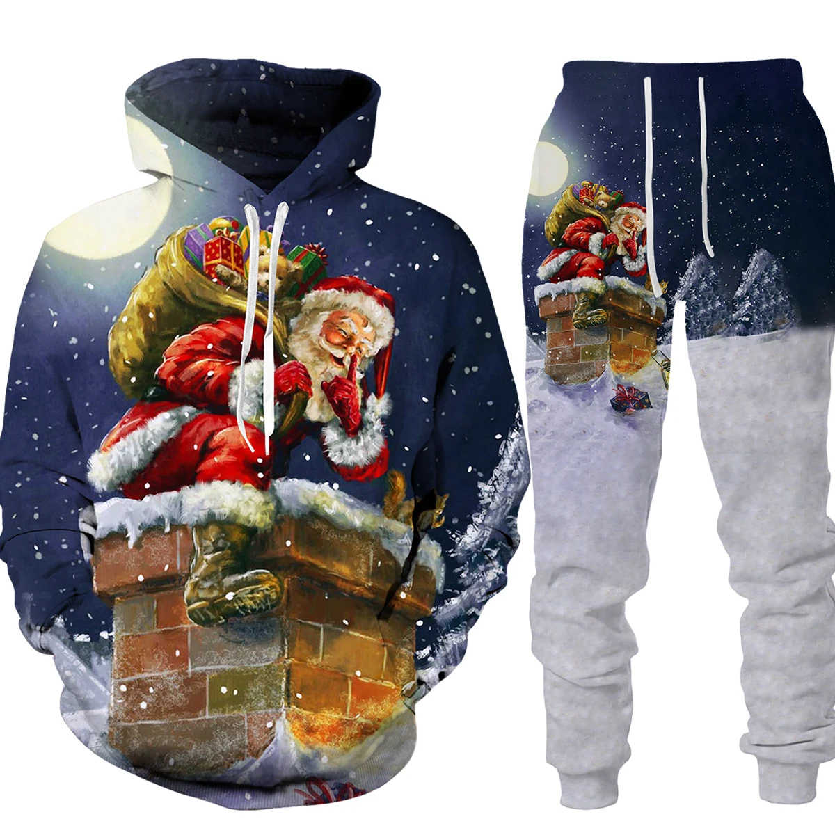 Christmas Santa Claus Autumn Winter 3D Printed Men\'s Tracksuit Set Hoodies Pants Set Long Sleeve Men\'s Clothing Suit