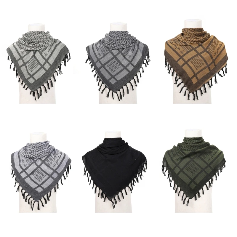 New Trendy Adult Shemagh Scarf with Jacquard Pattern Tactically Arab Keffiyeh Scarf