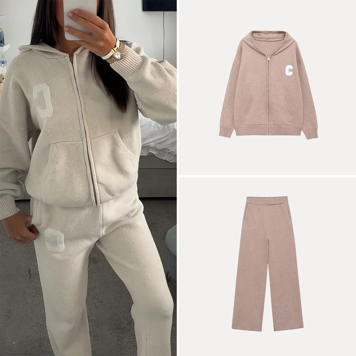 

2025 Winter New Faion Women's Personali Match Daily Commuting Jaet Top Bot Set Ele Sle Chinese Brand Z