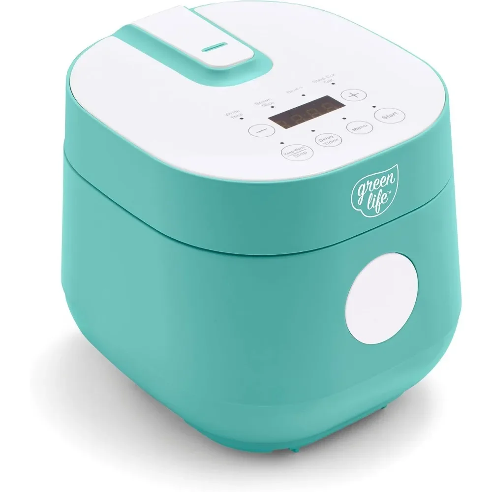 Rice Cookers, Healthy Ceramic Nonstick 4-Cup Rice Beans Oats and Grains Cooker, PFAS-Free, Dishwasher Safe Parts, Turquoise