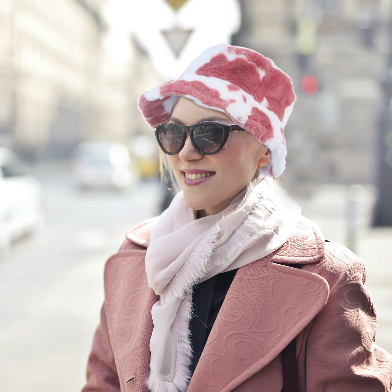 

ry Hat Cow Pattern Fisherman Cap Warm Bucket Hats for Woman Adult Pink Women's