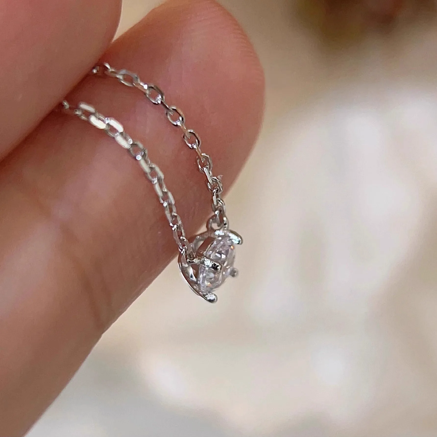 Damen 925 Sterling Silber Diamant-Anhänger Halskette - 1/2/3 Karat Funkelnde Collier-Kette Hochzeitsschmuck – Detail 6