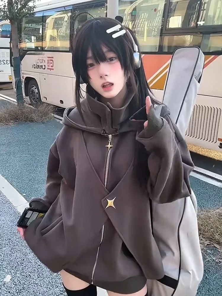 

Мужская толстовка-кардиган American Sle с капюшоном, свободного кроя, имитация двухслойности, в стиле ретро, для осени