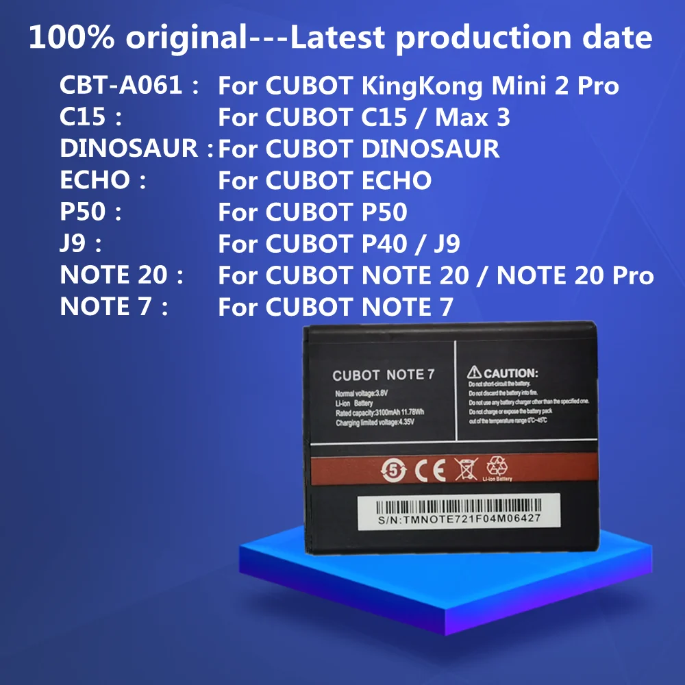 Новые оригинальные аккумуляторы для телефонов CUBOT KingKong Mini 2 Pro / CUBOT C15 Max 3 P40 J9 P50 NOTE 20 Pro NOTE 7 DINOSAUR